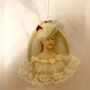 Vintage Lace Porcelain Bust Christmas Ornament Victorian Woman